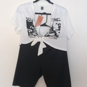 Matching Black and White Crop Top and Short set